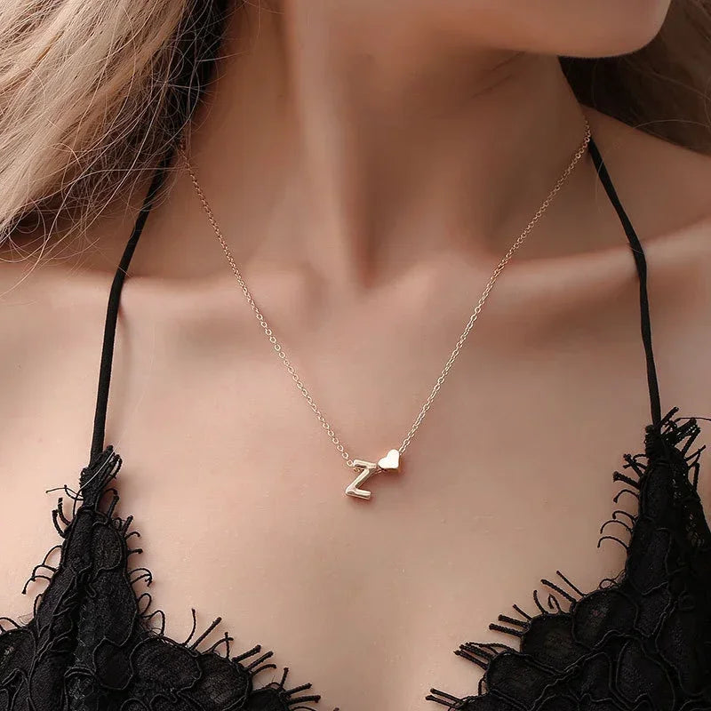 "Tiny Heart Initial Necklace