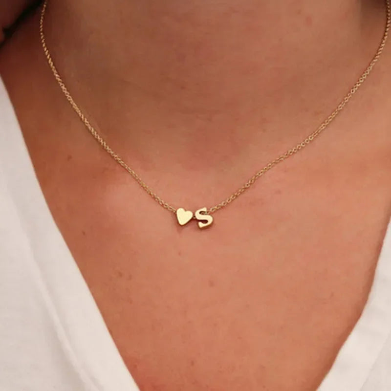 "Tiny Heart Initial Necklace