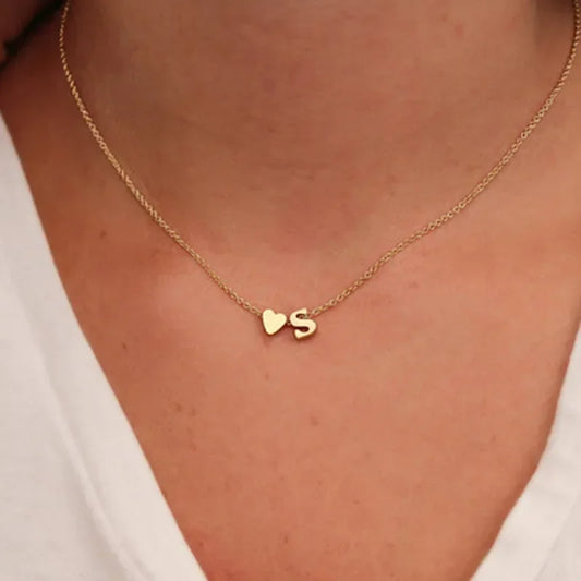 "Tiny Heart Initial Necklace