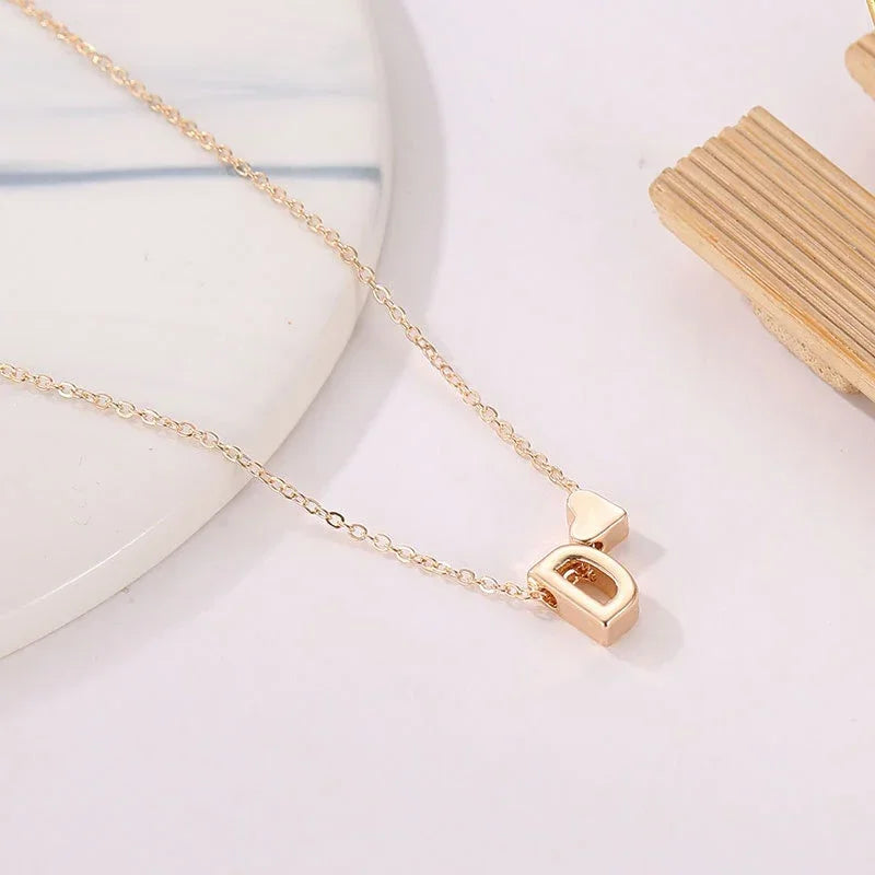 "Tiny Heart Initial Necklace